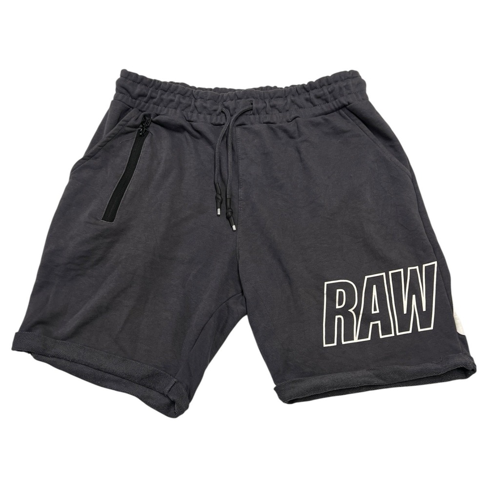 Raw Gear Men's XL Dark Gray Athletic Training Shorts Big Logo Zip Side Pocket